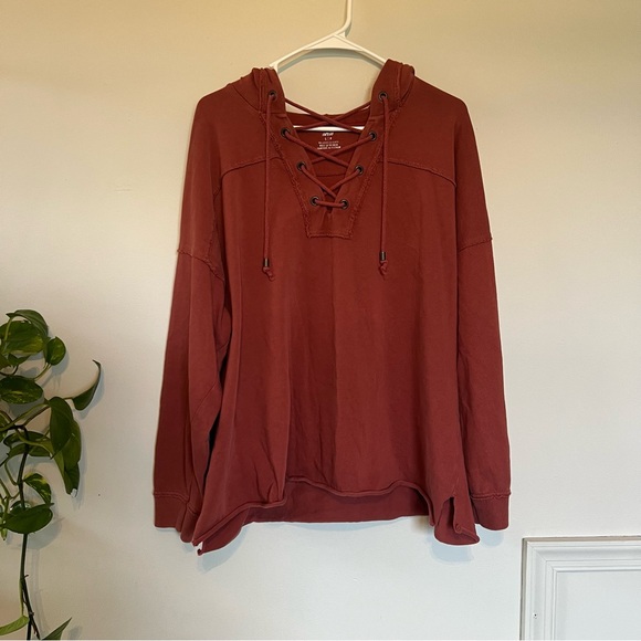 aerie Tops - Aerie Rust Lace-Up Hoodie Size S